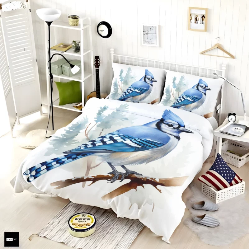 Blue Jay on Branch AI Art Bedding Set