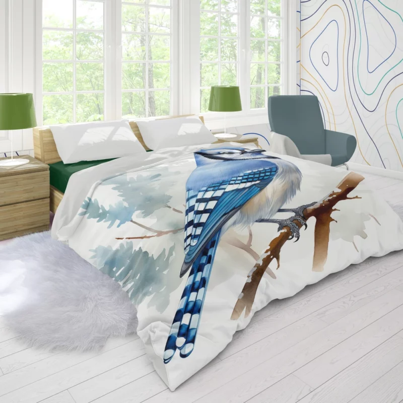 Blue Jay on Branch AI Art Duvet Cover