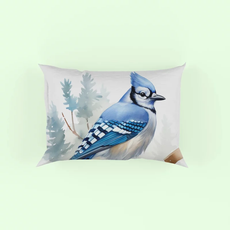 Blue Jay on Branch AI Art Pillow Case