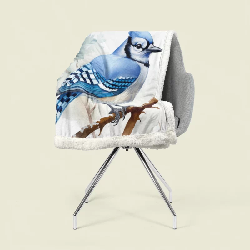 Blue Jay on Branch AI Art Sherpa Fleece Blanket 1