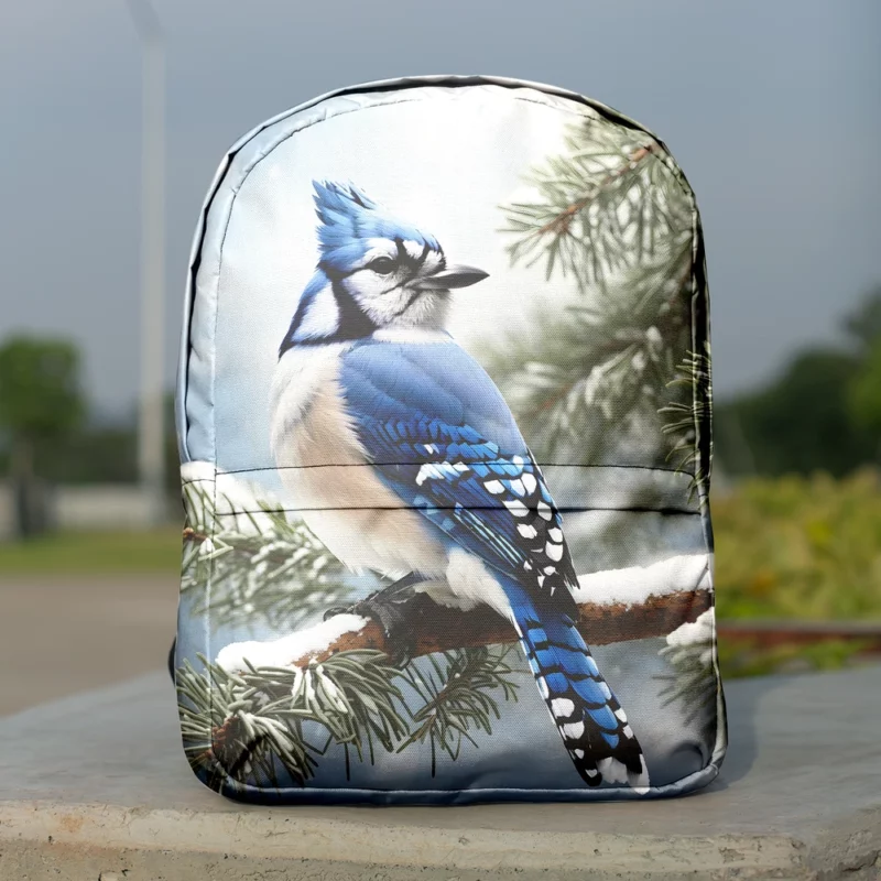 Blue Jay on Snowy Pine Branch Minimalist Backpack