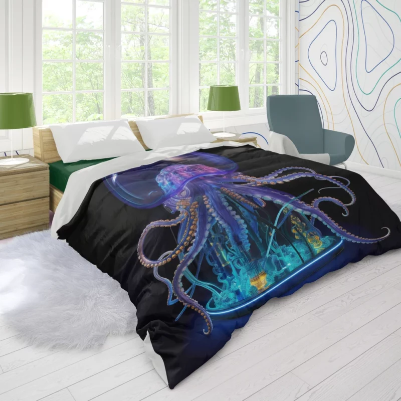 Blue Jellyfish Sculpture Duvet Cover