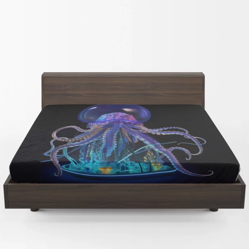 Blue Jellyfish Sculpture Fitted Sheet 1