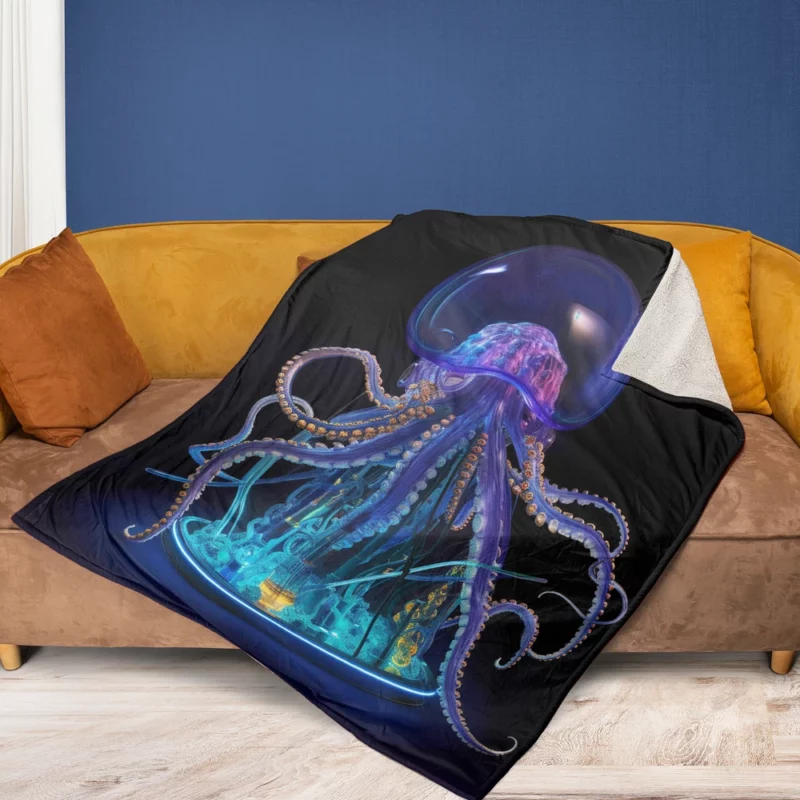 Blue Jellyfish Sculpture Fleece Blanket 1