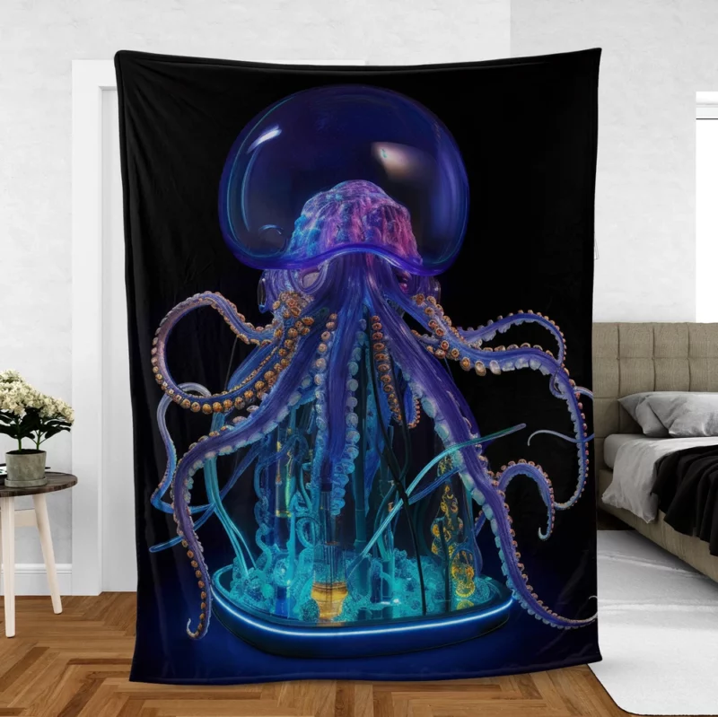 Blue Jellyfish Sculpture Fleece Blanket