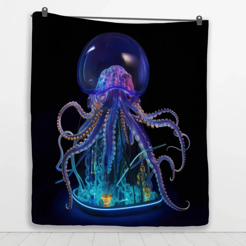 Blue Jellyfish Sculpture Quilt Blanket 1