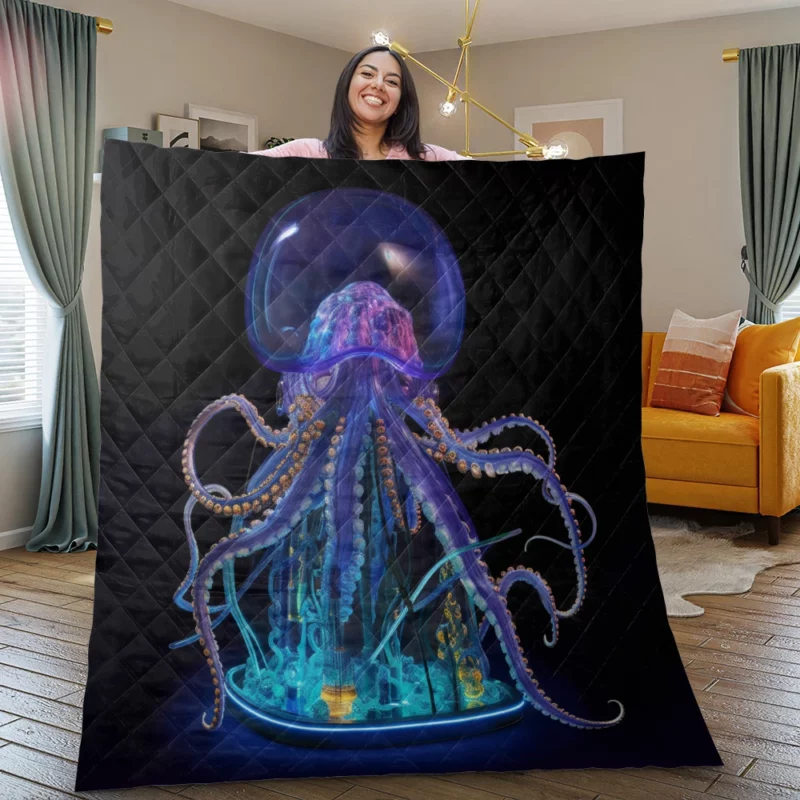 Blue Jellyfish Sculpture Quilt Blanket