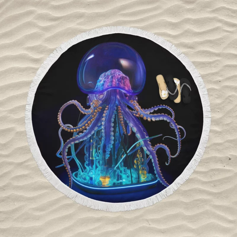 Blue Jellyfish Sculpture Round Beach Towel