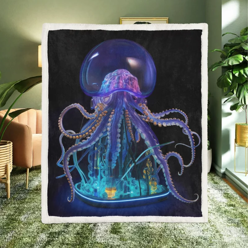 Blue Jellyfish Sculpture Sherpa Fleece Blanket