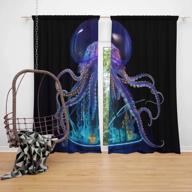 Blue Jellyfish Sculpture Window Curtain