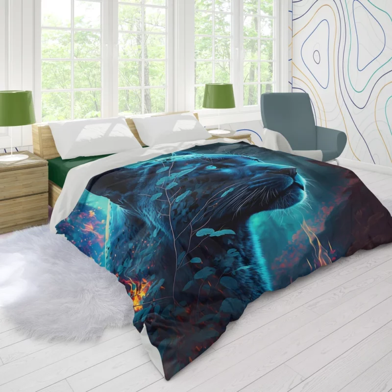 Blue Panther in Forest Duvet Cover