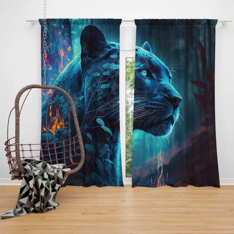 Blue Panther in Forest Window Curtain
