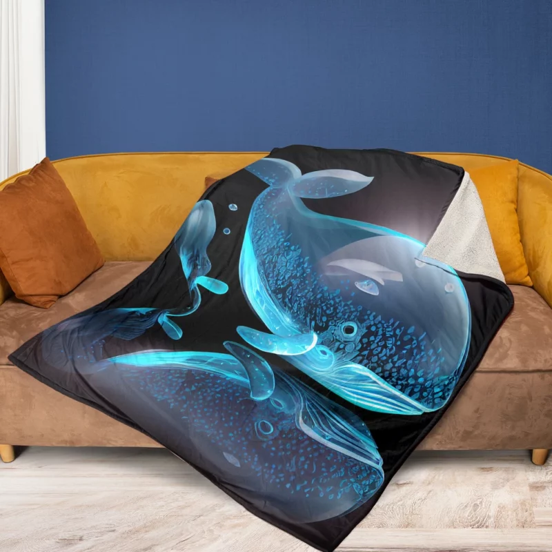 Blue Whale AI Artwork Fleece Blanket 1