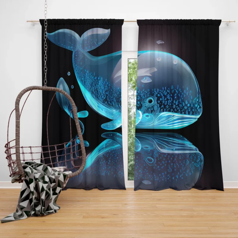 Blue Whale AI Artwork Window Curtain