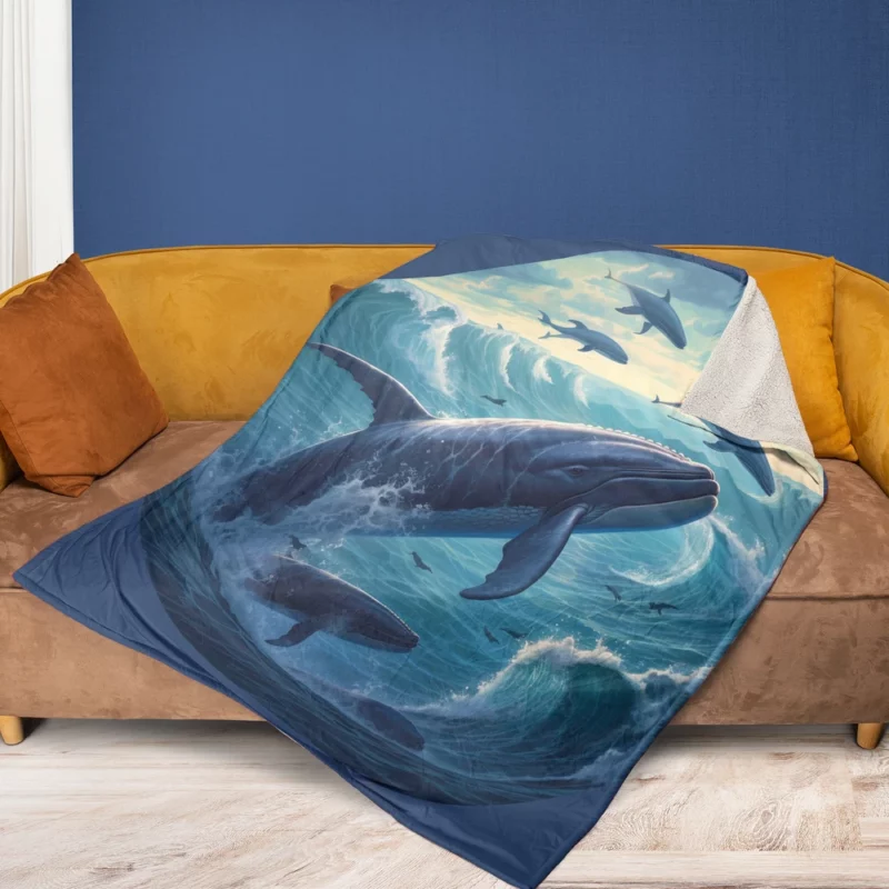 Blue Whale Painting Fleece Blanket 1