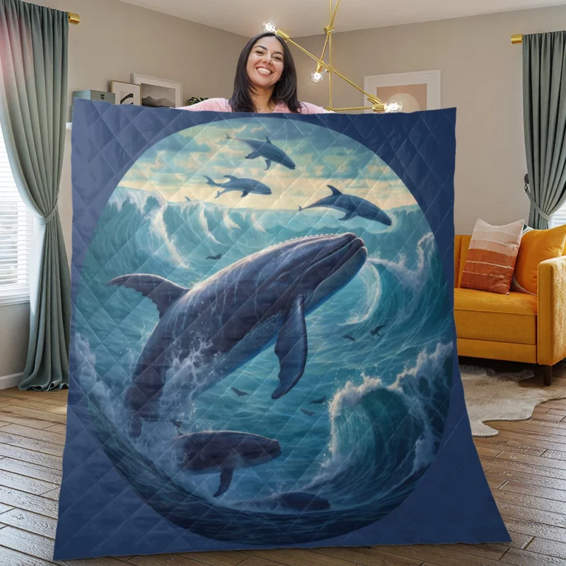 Blue Whale Painting Quilt Blanket