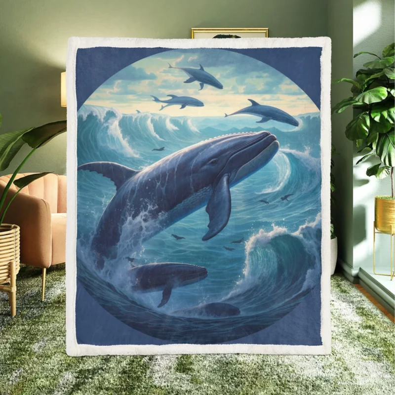 Blue Whale Painting Sherpa Fleece Blanket