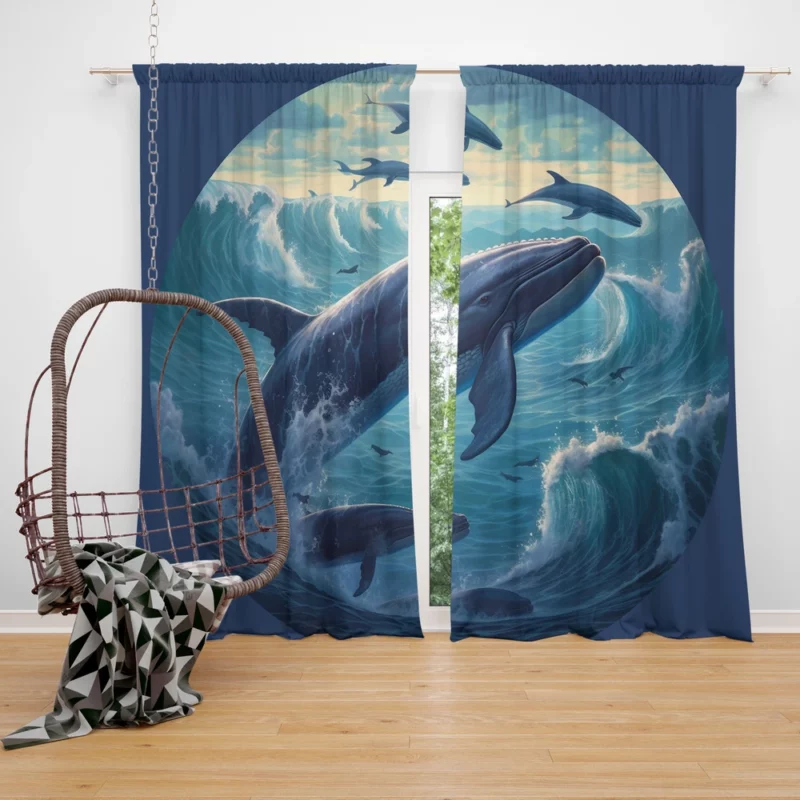 Blue Whale Painting Window Curtain