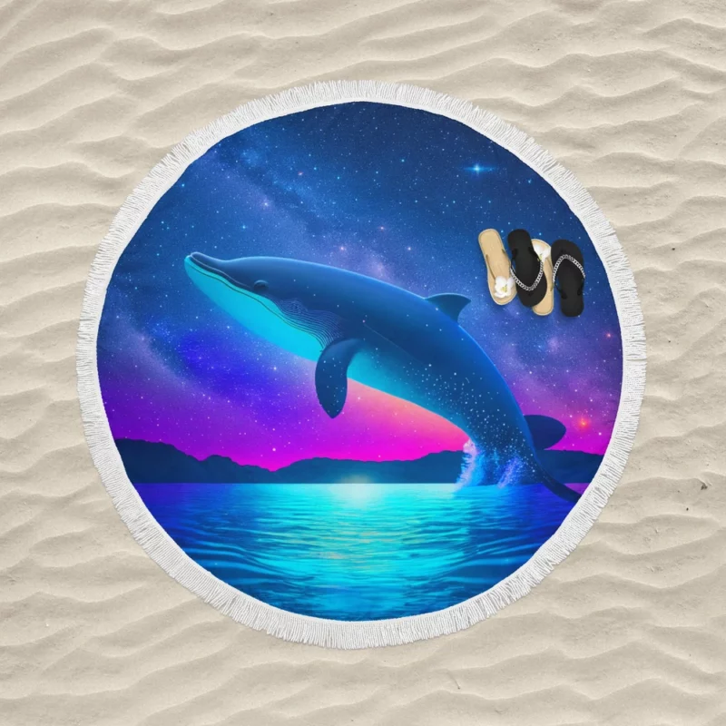 Blue Whale SEA Artwork Round Beach Towel