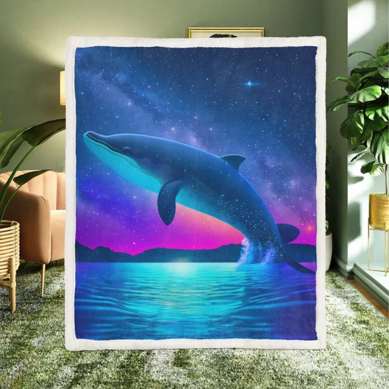 Blue Whale SEA Artwork Sherpa Fleece Blanket