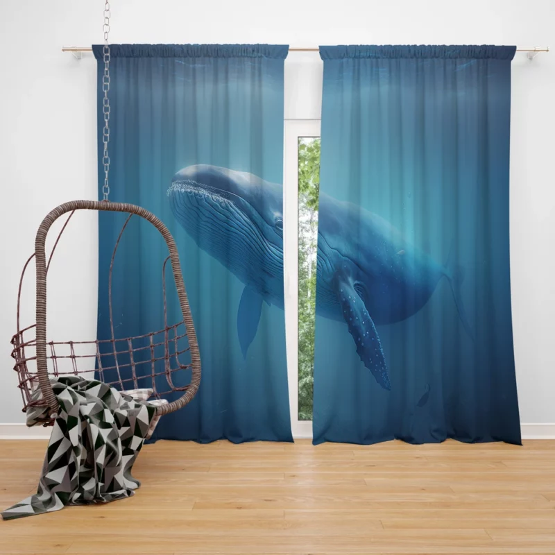 Blue Whales AI Artwork Window Curtain