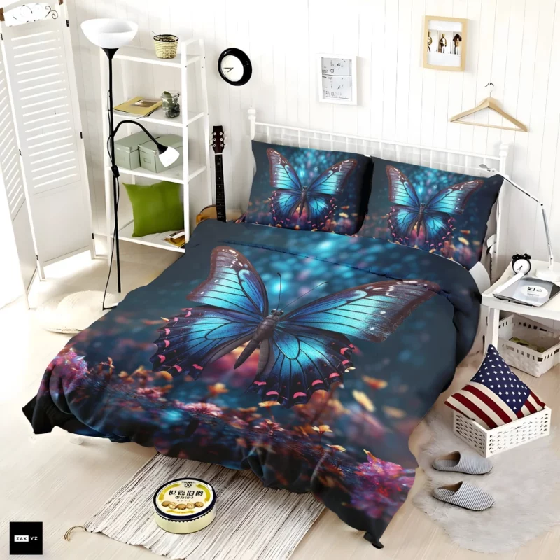 Blue Winged Butterfly Portrait Bedding Set