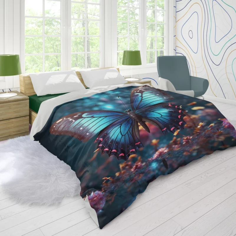 Blue Winged Butterfly Portrait Duvet Cover