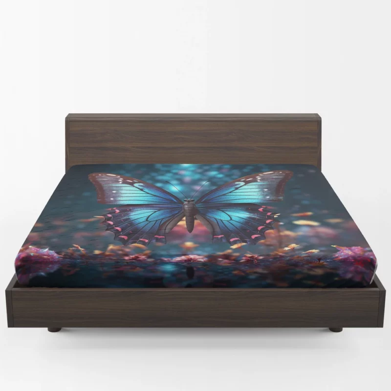 Blue Winged Butterfly Portrait Fitted Sheet 1