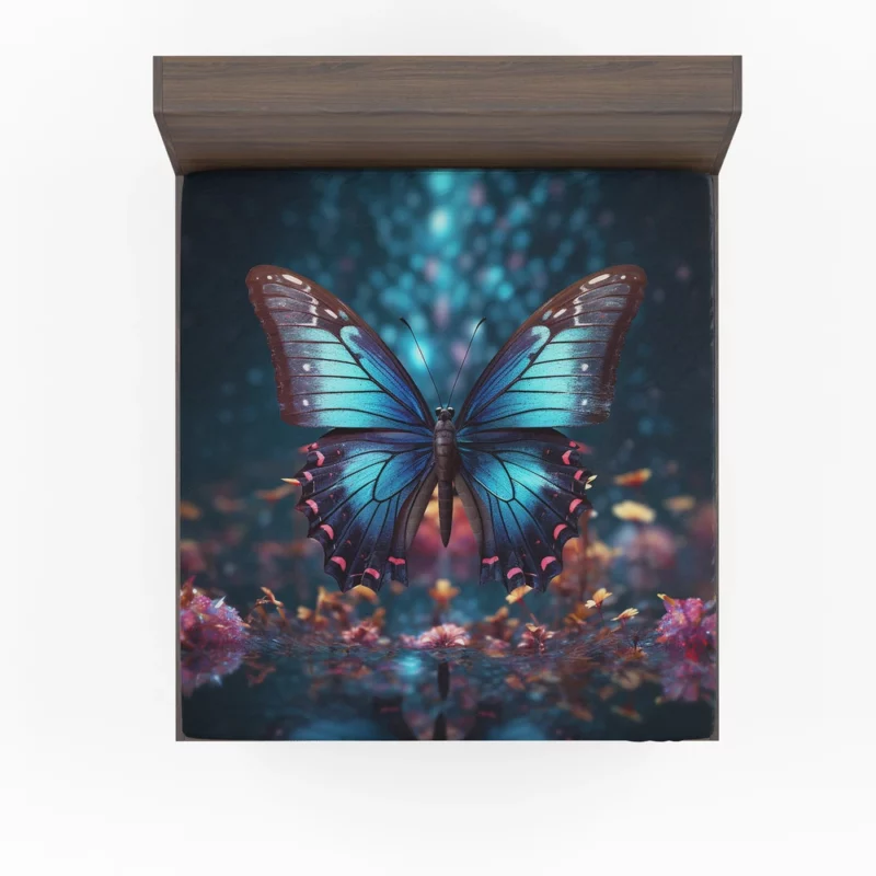 Blue Winged Butterfly Portrait Fitted Sheet