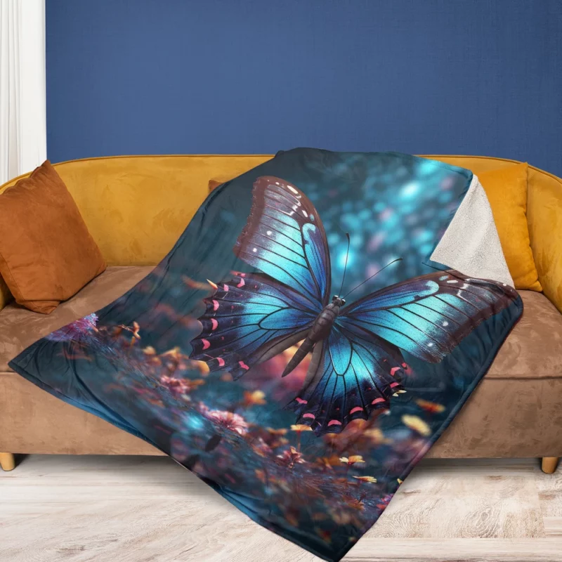 Blue Winged Butterfly Portrait Fleece Blanket 1