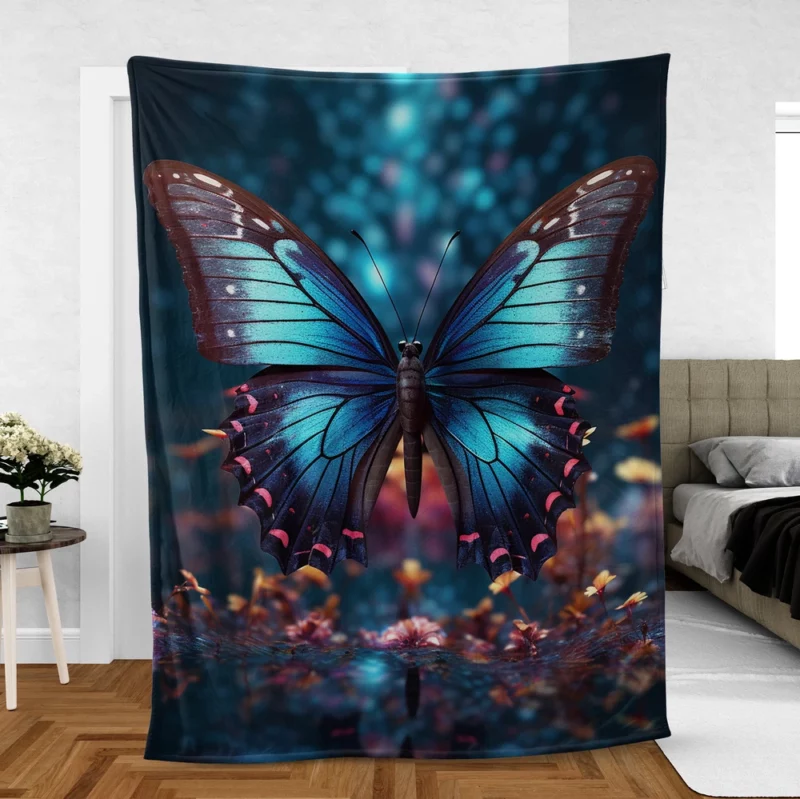 Blue Winged Butterfly Portrait Fleece Blanket