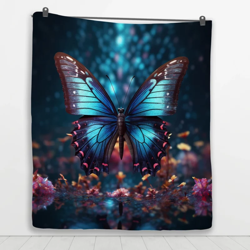 Blue Winged Butterfly Portrait Quilt Blanket 1
