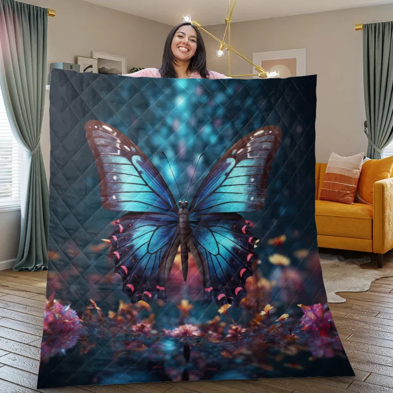 Blue Winged Butterfly Portrait Quilt Blanket