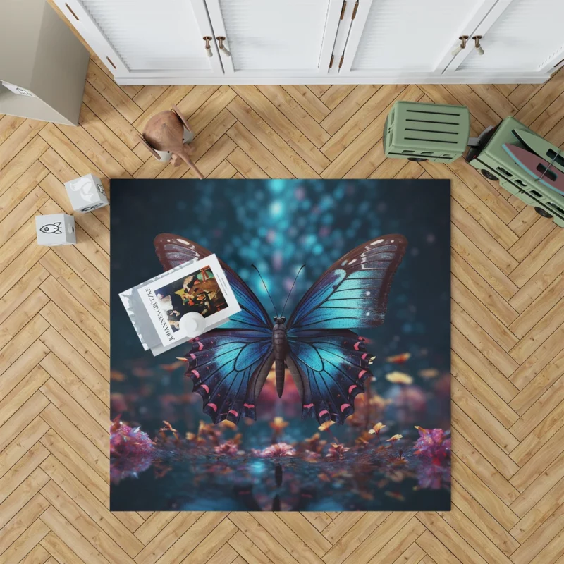 Blue Winged Butterfly Portrait Rug