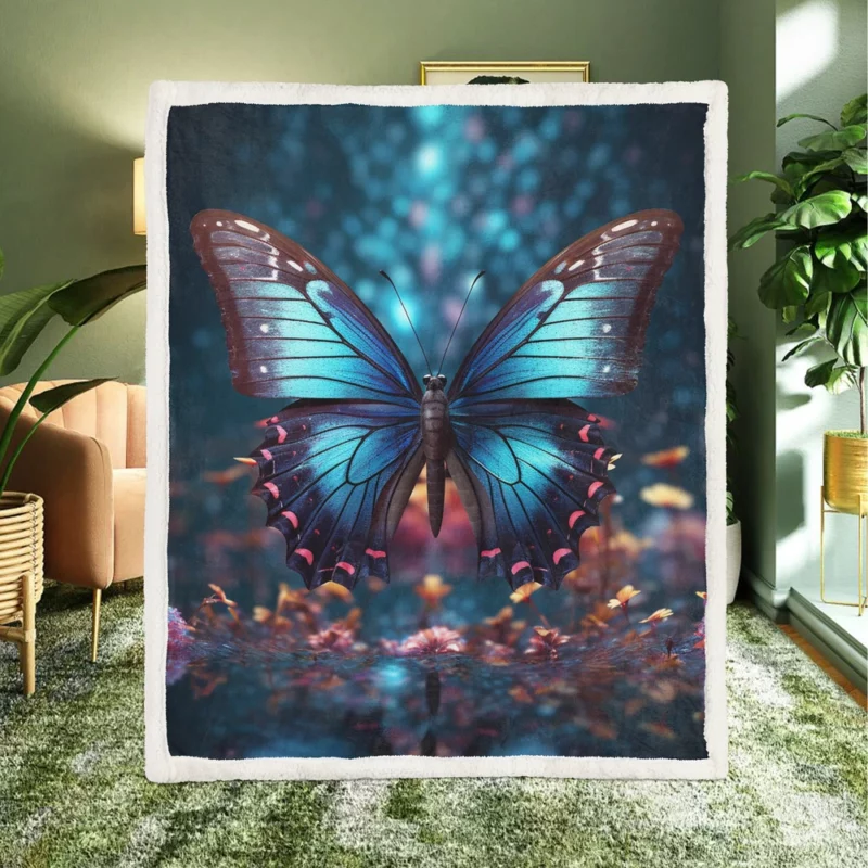 Blue Winged Butterfly Portrait Sherpa Fleece Blanket