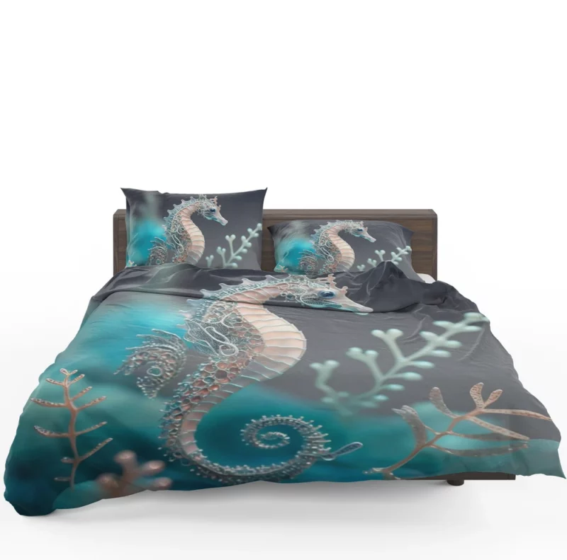 Blue and White Seahorse Bedding Set 1