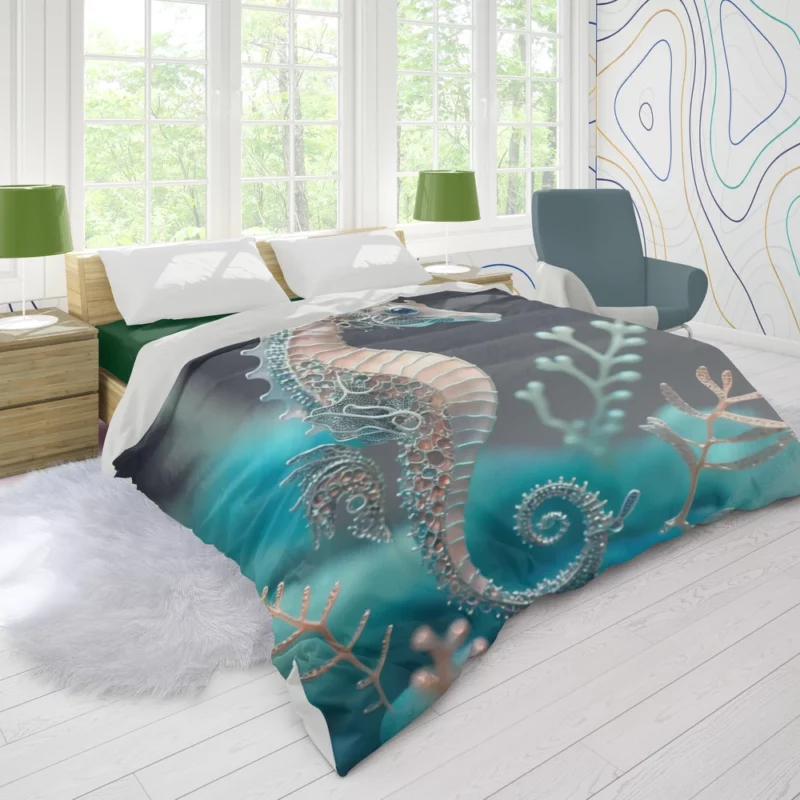 Blue and White Seahorse Duvet Cover