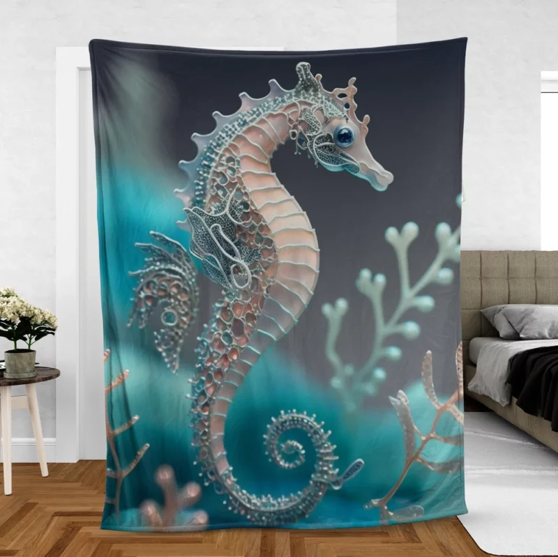 Blue and White Seahorse Fleece Blanket