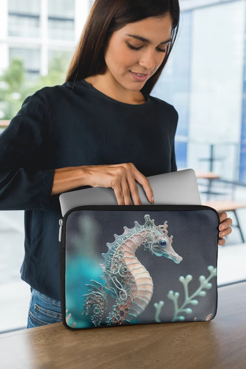 Blue and White Seahorse Laptop Sleeve 1