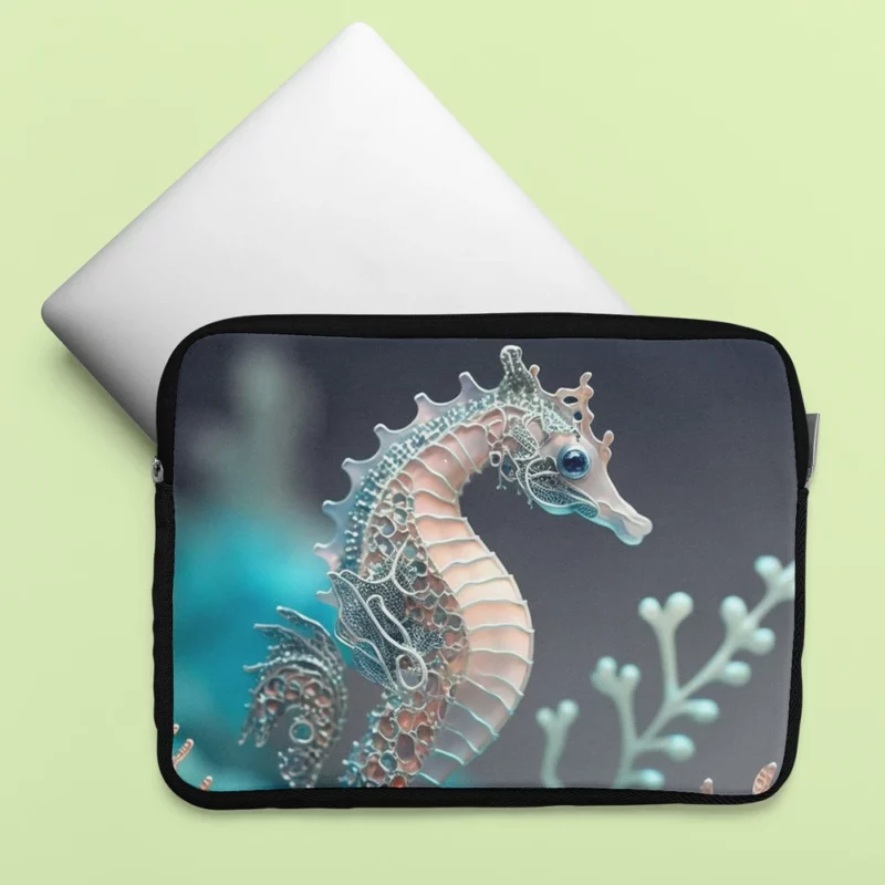 Blue and White Seahorse Laptop Sleeve