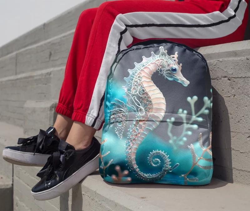 Blue and White Seahorse Minimalist Backpack 1