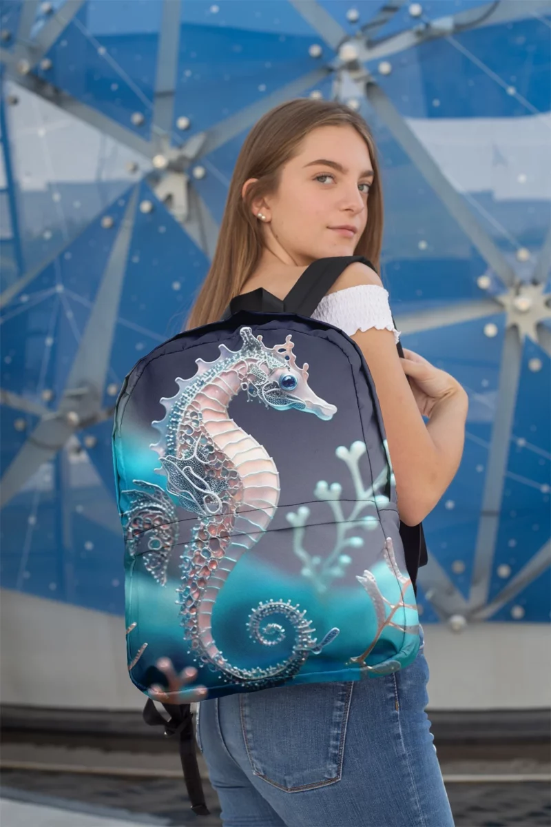 Blue and White Seahorse Minimalist Backpack 2