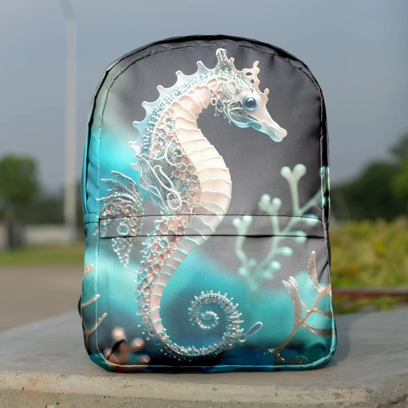 Blue and White Seahorse Minimalist Backpack