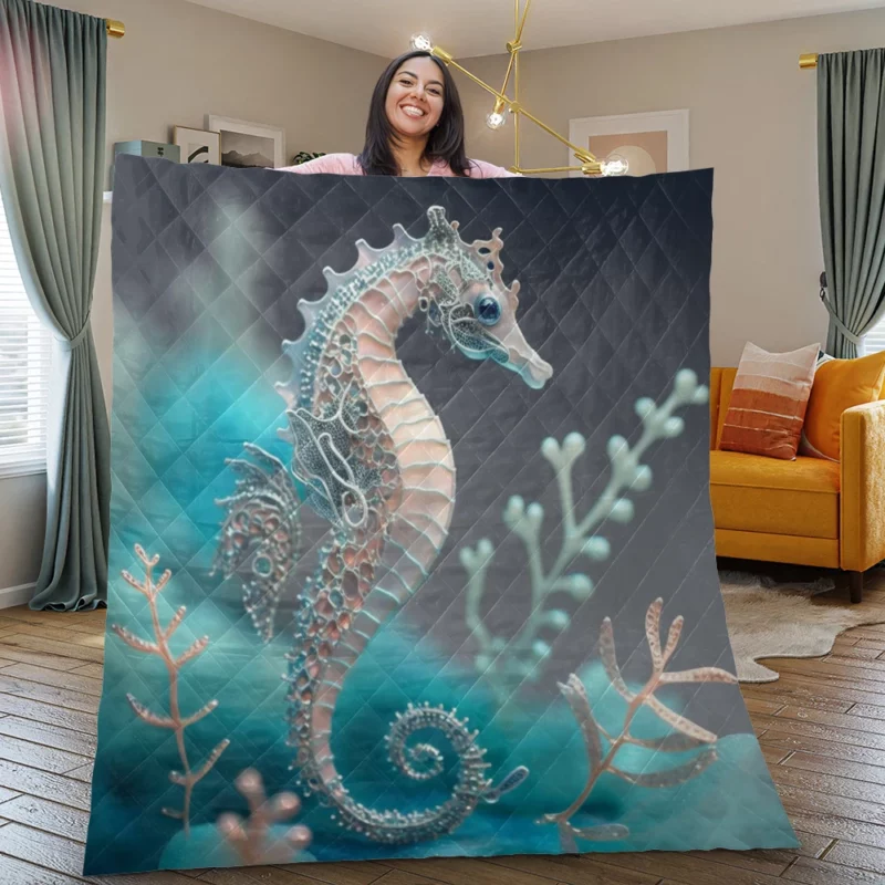Blue and White Seahorse Quilt Blanket
