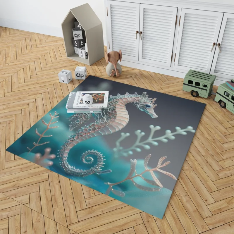 Blue and White Seahorse Rug 1