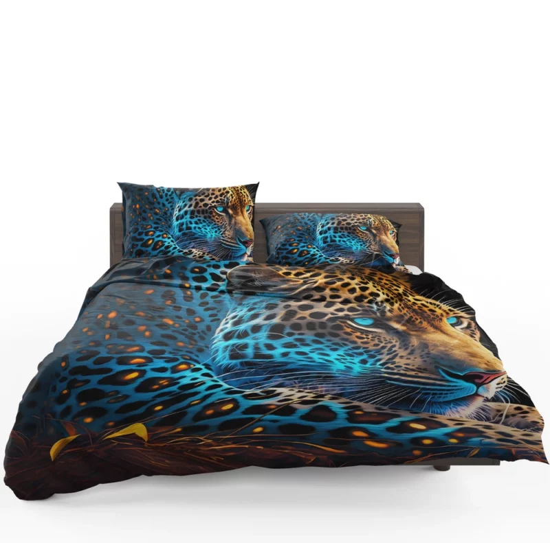 Blue and Yellow Leopard Artwork Bedding Set 1