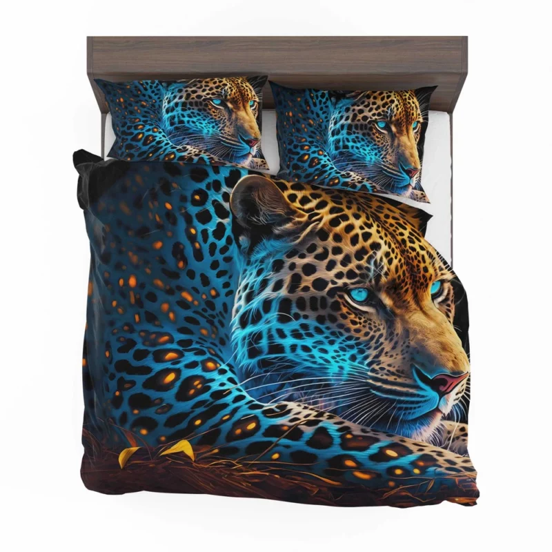 Blue and Yellow Leopard Artwork Bedding Set 2