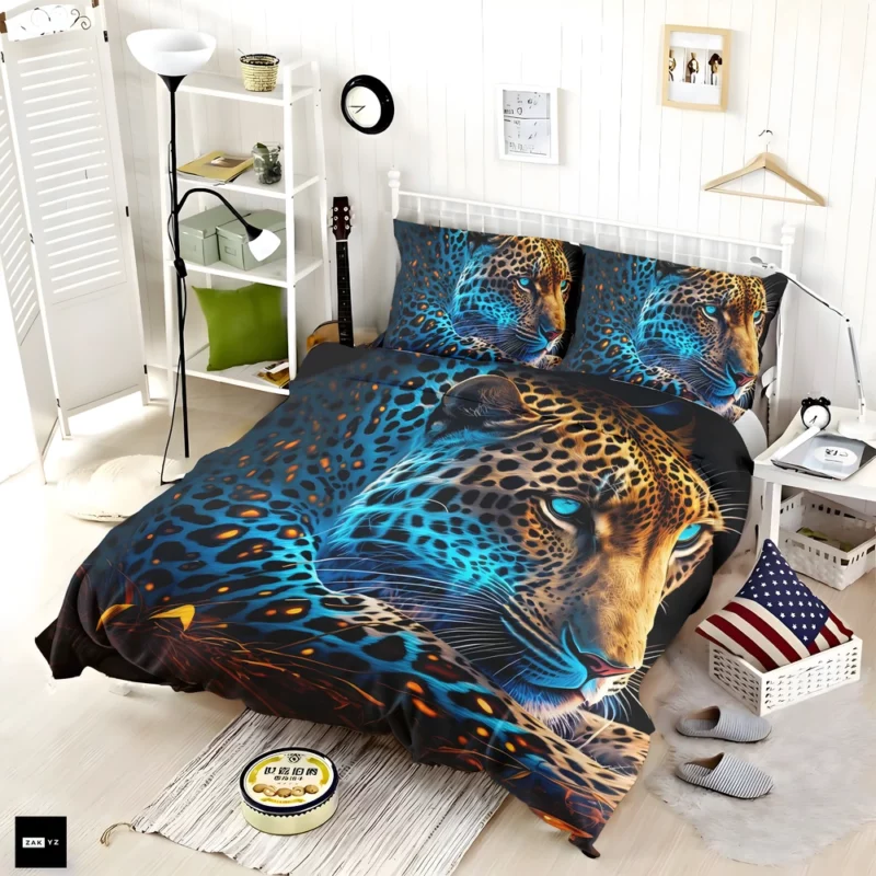 Blue and Yellow Leopard Artwork Bedding Set