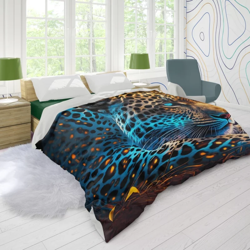 Blue and Yellow Leopard Artwork Duvet Cover