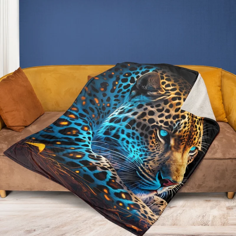 Blue and Yellow Leopard Artwork Fleece Blanket 1